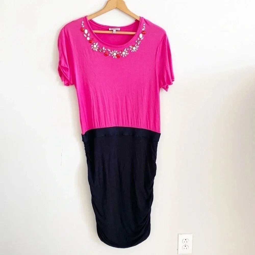 Juicy couture pink & black color block rhinestone Bodycon dress size L